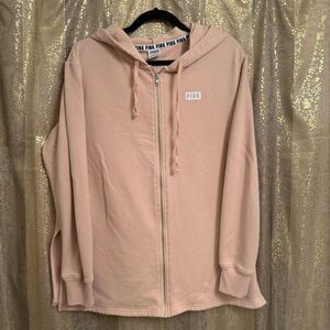 PINK Victorias Secret Light Pink Side Slit Long Zip Hoodie Oversized Medium